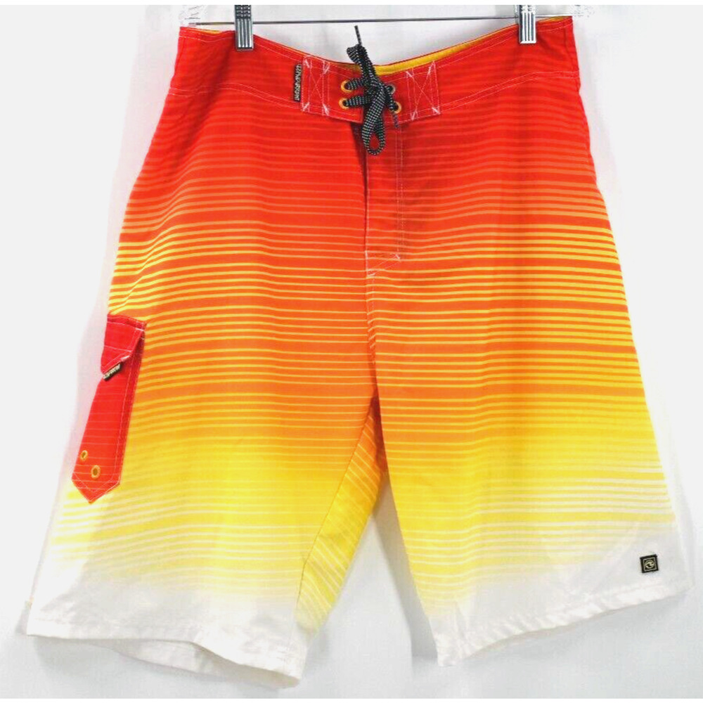 Ocean Current Men's 34 Ombre Stripe Orange Yellow Unlined Board Shorts Imperfect